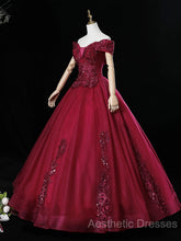 Wine Red Ball Gown Sweetheart Off Shoulder Long Party Dresses, Wine Red Sweet 16 Dresses